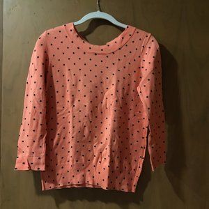 J. crew peach/orange sweater with black dots and bow in back